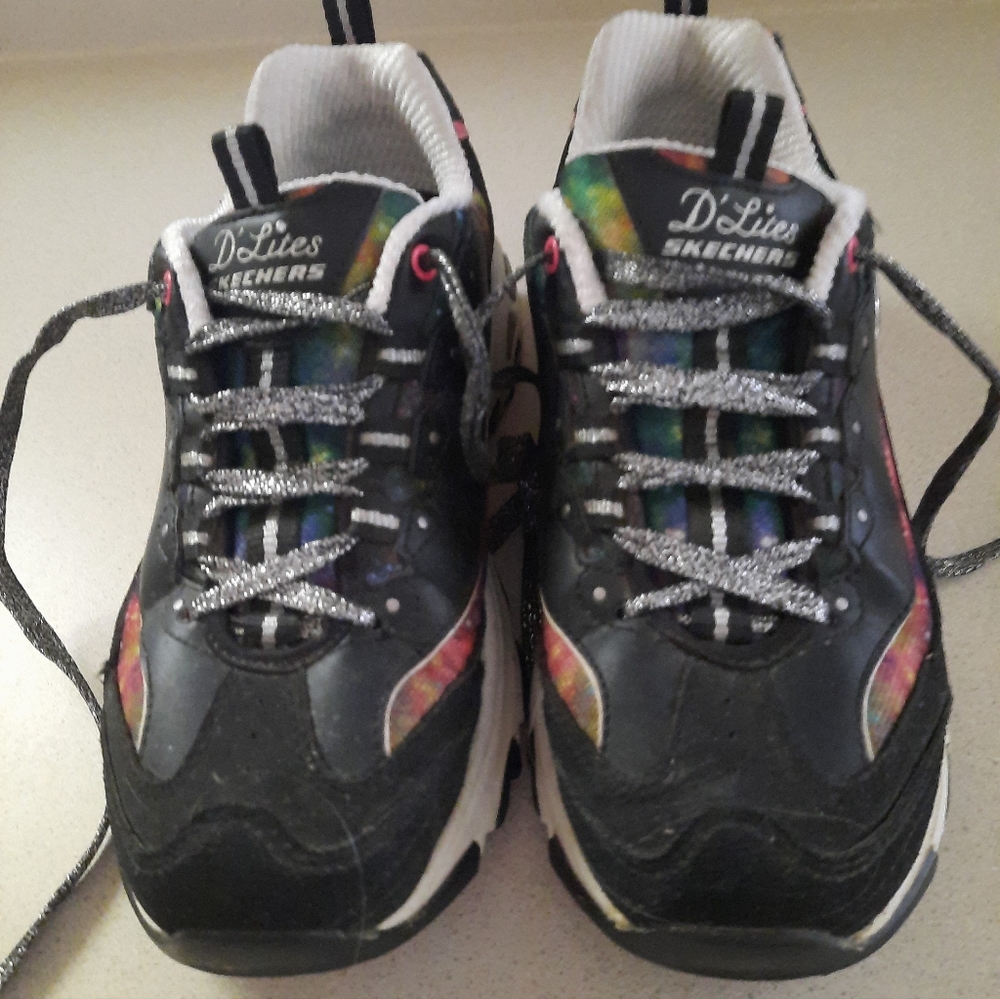 Skechers Black and White Sneakers with Colorful Details